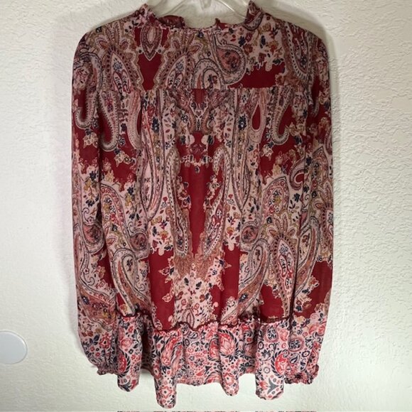 Knox Rose Burgundy Multicolor Floral Popover Top- Size S - Picture 11 of 14